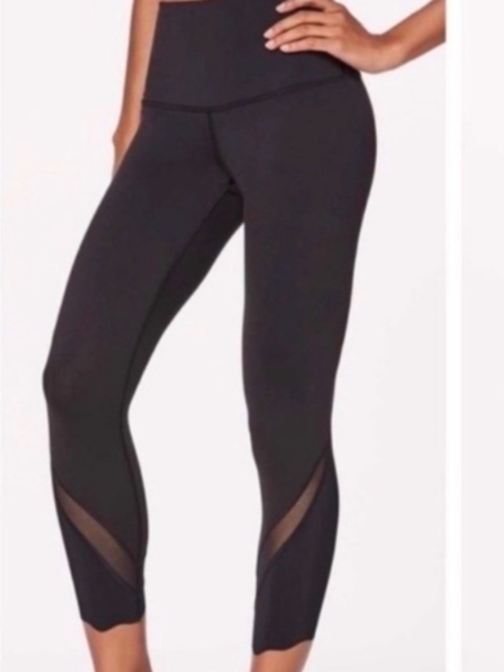 NWOT Lululemon Black High-Rise Mesh-Detail Scalloped Leggings